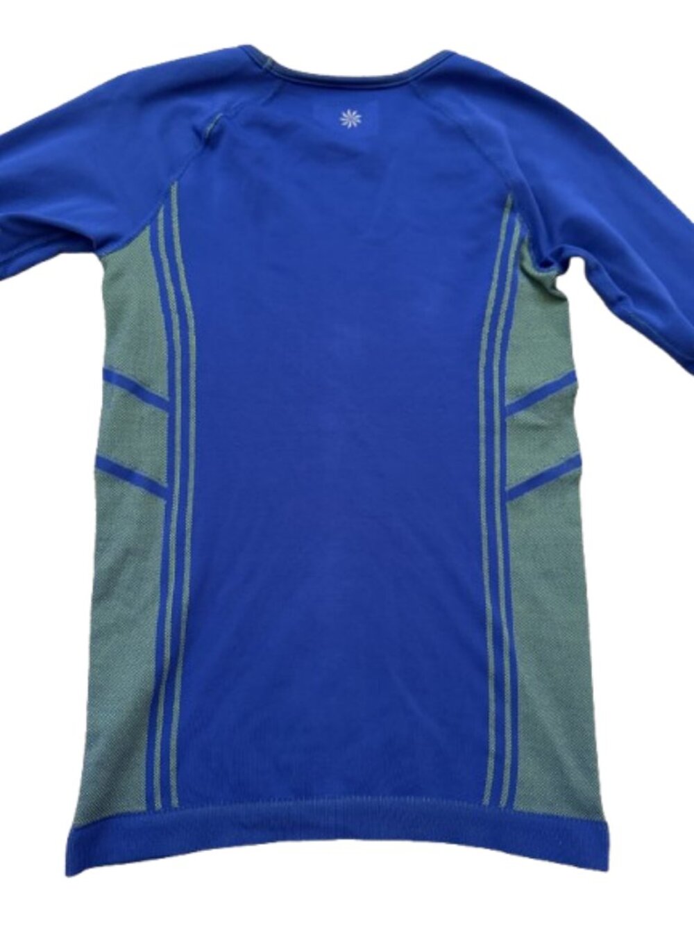 Blue Athleta Activewear Long Sleeve W/ Neon Green Side Panels Moisture-Wicking - Picture 2 of 5